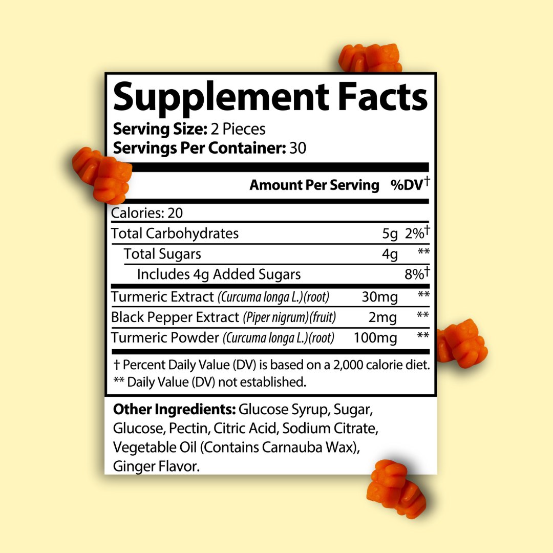 Bluumboost Turmeric Gummies - dietary supplement in a clear bottle with 60 gummies.